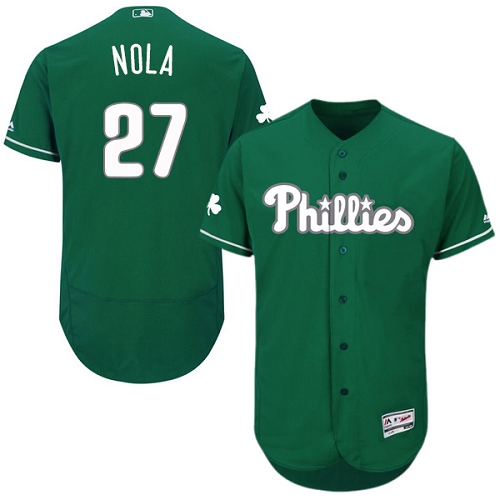 Men's Majestic Philadelphia Phillies #27 Aaron Nola Green Celtic Flexbase Authentic Collection MLB Jersey