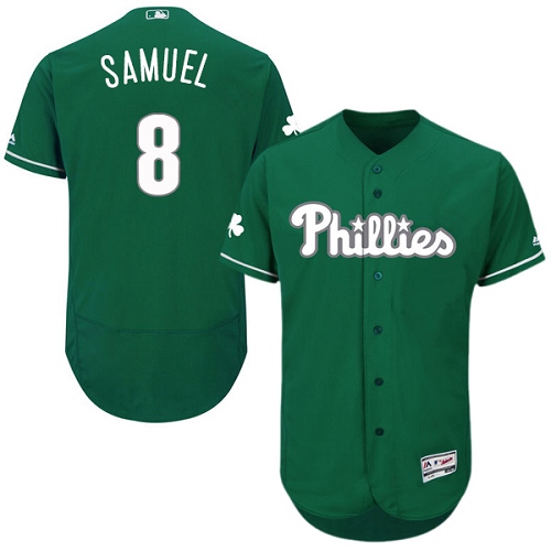 Men's Majestic Philadelphia Phillies #8 Juan Samuel Green Celtic Flexbase Authentic Collection MLB Jersey