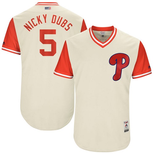 Men's Majestic Philadelphia Phillies #5 Nick Williams "Nicky Dubs" Authentic Tan 2017 Players Weekend MLB Jersey