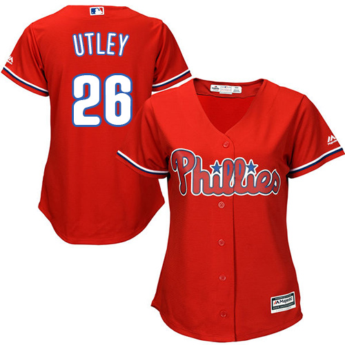 Women's Majestic Philadelphia Phillies #26 Chase Utley Authentic Red Alternate Cool Base MLB Jersey