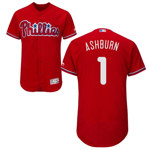 Men's Majestic Philadelphia Phillies #1 Richie Ashburn Authentic Red Alternate Cool Base MLB Jersey