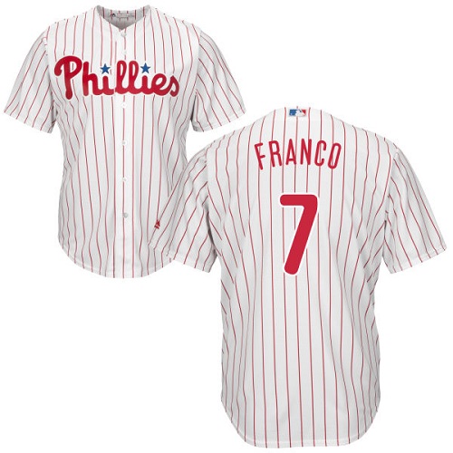 Youth Majestic Philadelphia Phillies #7 Maikel Franco Authentic White/Red Strip Home Cool Base MLB Jersey