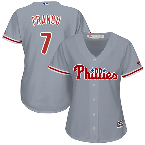 Women's Majestic Philadelphia Phillies #7 Maikel Franco Replica Grey Road Cool Base MLB Jersey