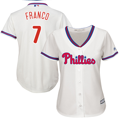 Women's Majestic Philadelphia Phillies #7 Maikel Franco Authentic Cream Alternate Cool Base MLB Jersey