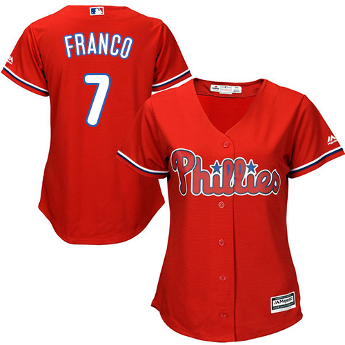 Women's Majestic Philadelphia Phillies #7 Maikel Franco Replica Red Alternate Cool Base MLB Jersey