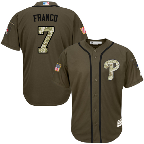 Youth Majestic Philadelphia Phillies #7 Maikel Franco Authentic Green Salute to Service MLB Jersey