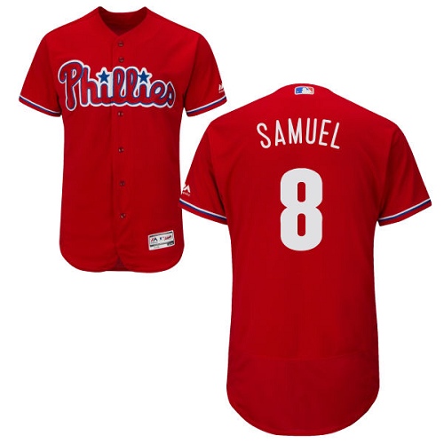 Men's Majestic Philadelphia Phillies #8 Juan Samuel Authentic Red Alternate Cool Base MLB Jersey