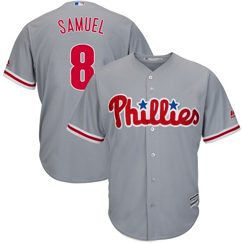Youth Majestic Philadelphia Phillies #8 Juan Samuel Replica Grey Road Cool Base MLB Jersey