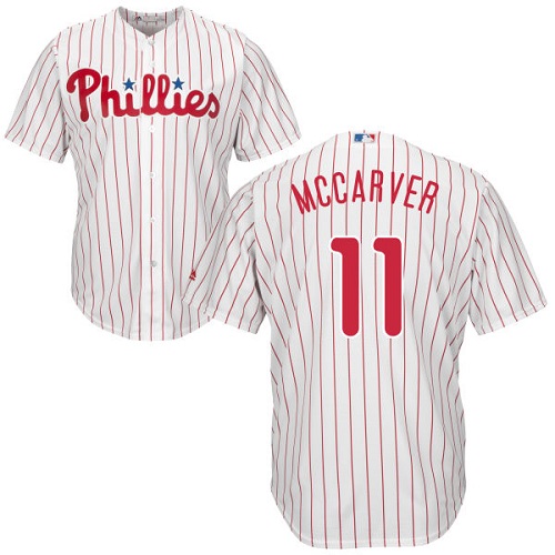 Youth Majestic Philadelphia Phillies #11 Tim McCarver Authentic White/Red Strip Home Cool Base MLB Jersey