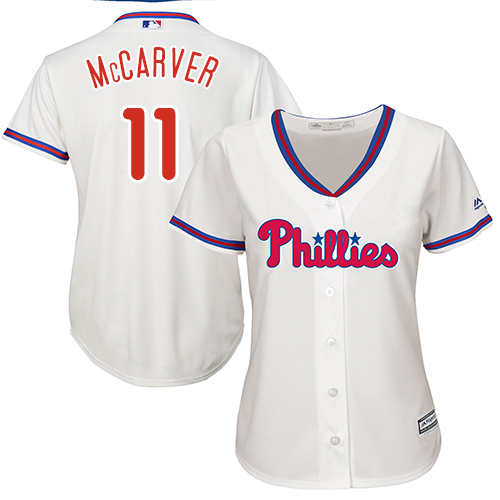 Women's Majestic Philadelphia Phillies #11 Tim McCarver Replica Cream Alternate Cool Base MLB Jersey