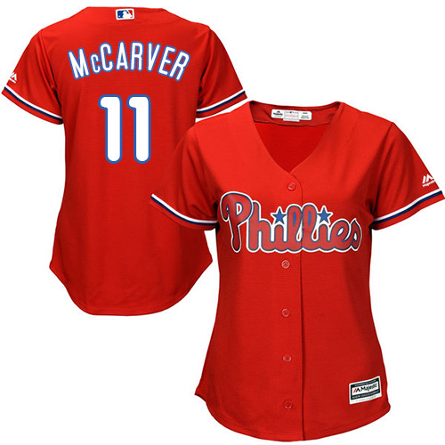 Women's Majestic Philadelphia Phillies #11 Tim McCarver Authentic Red Alternate Cool Base MLB Jersey
