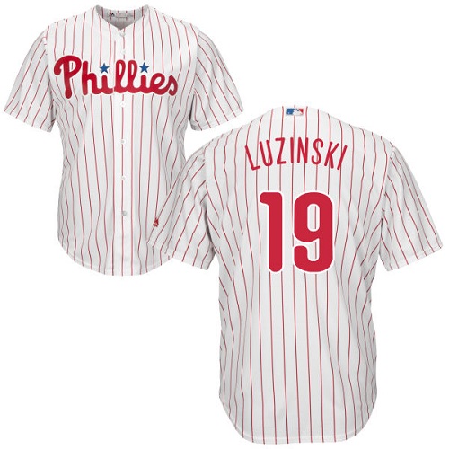 Youth Majestic Philadelphia Phillies #19 Greg Luzinski Authentic White/Red Strip Home Cool Base MLB Jersey