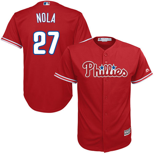 Men's Majestic Philadelphia Phillies #27 Aaron Nola Replica Red Alternate Cool Base MLB Jersey