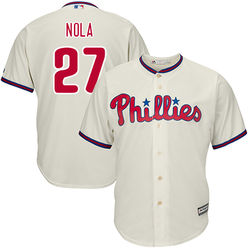 Youth Majestic Philadelphia Phillies #27 Aaron Nola Authentic Cream Alternate Cool Base MLB Jersey