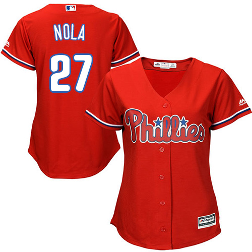 Women's Majestic Philadelphia Phillies #27 Aaron Nola Replica Red Alternate Cool Base MLB Jersey