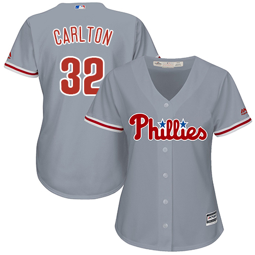 Women's Majestic Philadelphia Phillies #32 Steve Carlton Authentic Grey Road Cool Base MLB Jersey