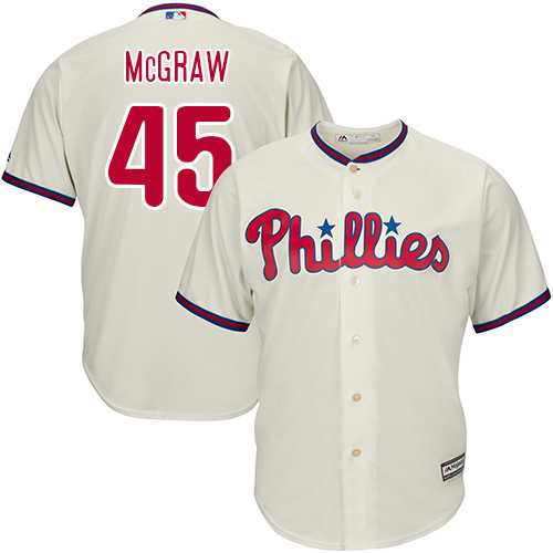 Youth Majestic Philadelphia Phillies #45 Tug McGraw Authentic Cream Alternate Cool Base MLB Jersey