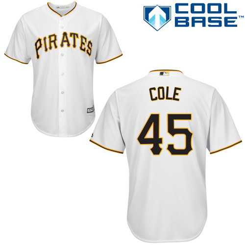 Men's Majestic Pittsburgh Pirates #45 Gerrit Cole Replica White Home Cool Base MLB Jersey