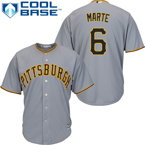 Men's Majestic Pittsburgh Pirates #6 Starling Marte Replica Grey Road Cool Base MLB Jersey