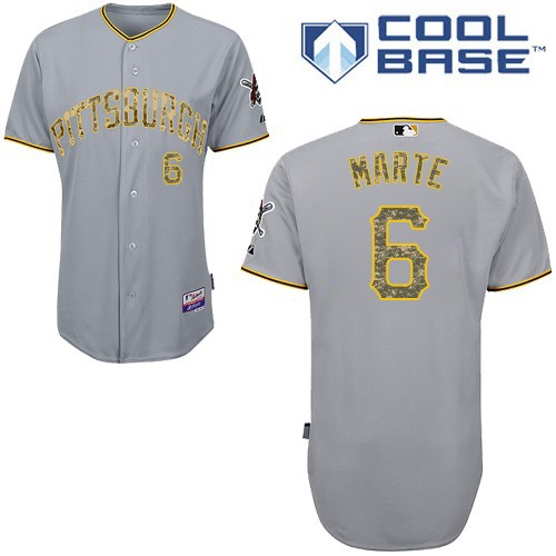 Men's Majestic Pittsburgh Pirates #6 Starling Marte Authentic Grey USMC Cool Base MLB Jersey