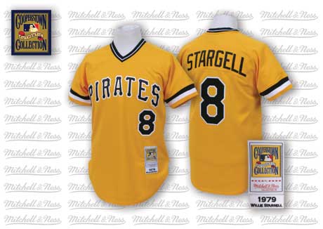 Men's Mitchell and Ness Pittsburgh Pirates #8 Willie Stargell Replica Gold Throwback MLB Jersey