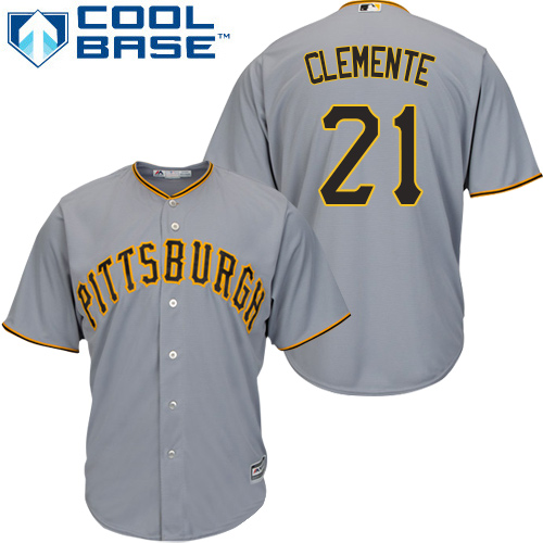 Men's Majestic Pittsburgh Pirates #21 Roberto Clemente Replica Grey Road Cool Base MLB Jersey