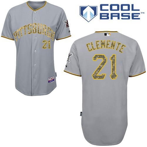 Men's Majestic Pittsburgh Pirates #21 Roberto Clemente Authentic Grey USMC Cool Base MLB Jersey