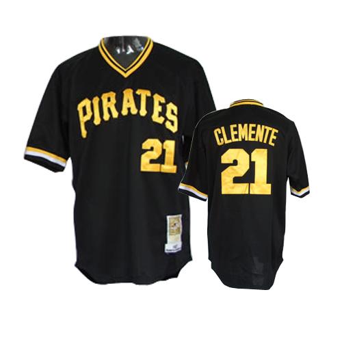 Men's Mitchell and Ness Pittsburgh Pirates #21 Roberto Clemente Authentic Black Throwback MLB Jersey