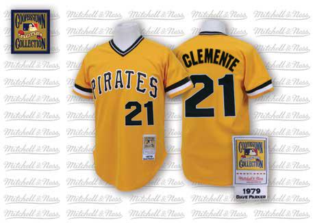 Men's Mitchell and Ness Pittsburgh Pirates #21 Roberto Clemente Replica Gold Throwback MLB Jersey