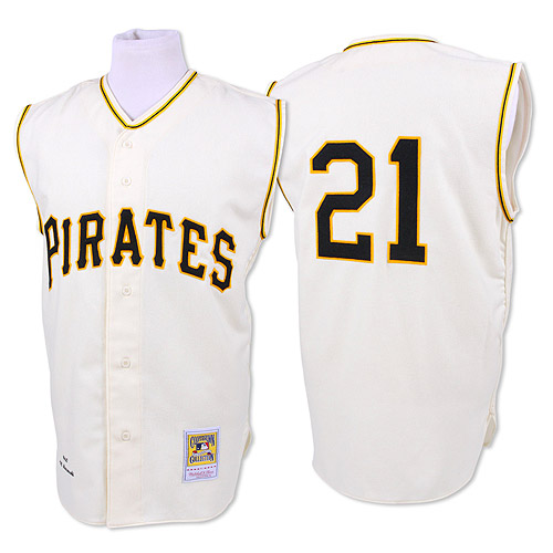 Men's Mitchell and Ness 1960 Pittsburgh Pirates #21 Roberto Clemente Replica White Throwback MLB Jersey