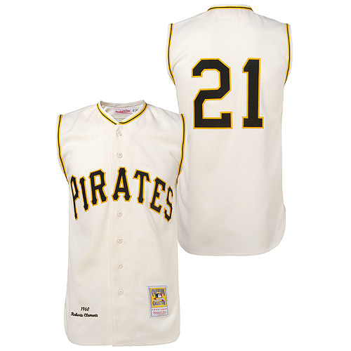 Men's Mitchell and Ness 1960 Pittsburgh Pirates #21 Roberto Clemente Authentic Cream Throwback MLB Jersey