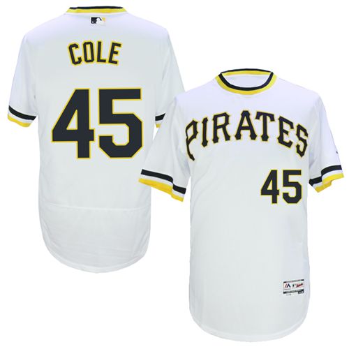 Men's Majestic Pittsburgh Pirates #45 Gerrit Cole White Flexbase Authentic Collection Cooperstown MLB Jersey