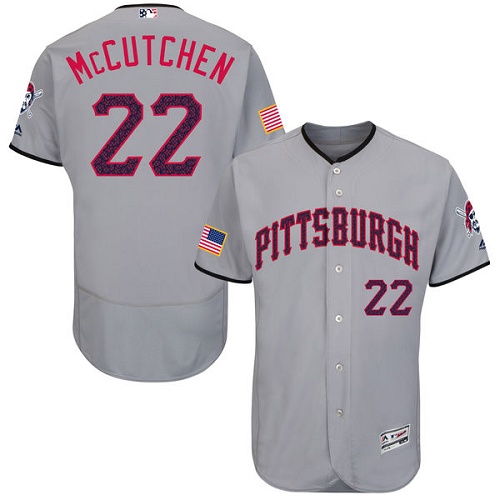 Men's Majestic Pittsburgh Pirates #22 Andrew McCutchen Grey Fashion Stars & Stripes Flex Base MLB Jersey