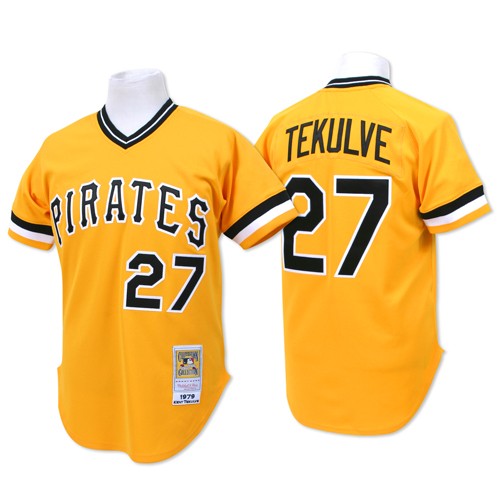 Men's Mitchell and Ness Pittsburgh Pirates #27 Kent Tekulve Authentic Gold Throwback MLB Jersey
