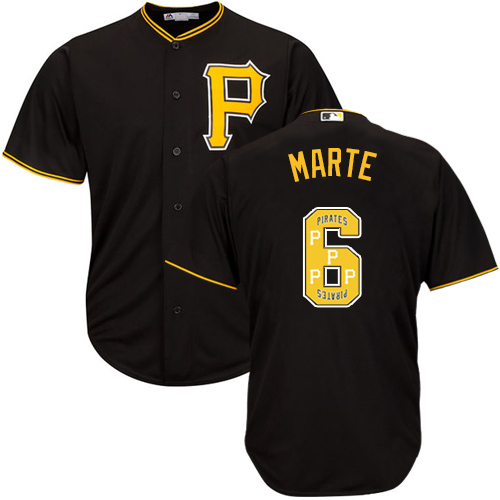 Men's Majestic Pittsburgh Pirates #6 Starling Marte Authentic Black Team Logo Fashion Cool Base MLB Jersey