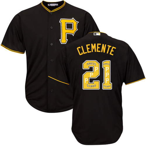 Men's Majestic Pittsburgh Pirates #21 Roberto Clemente Authentic Black Team Logo Fashion Cool Base MLB Jersey