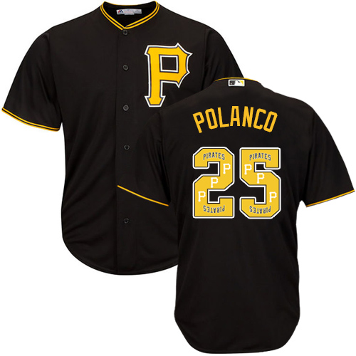Men's Majestic Pittsburgh Pirates #25 Gregory Polanco Authentic Black Team Logo Fashion Cool Base MLB Jersey