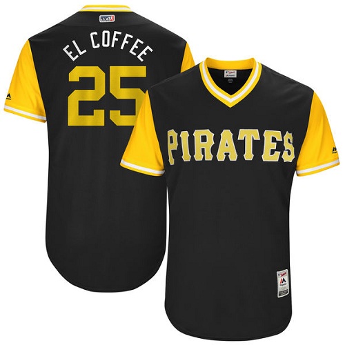 Men's Majestic Pittsburgh Pirates #25 Gregory Polanco "El Coffee" Authentic Black 2017 Players Weekend MLB Jersey