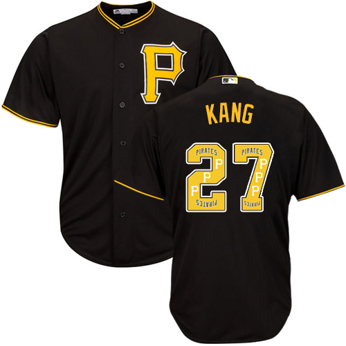 Men's Majestic Pittsburgh Pirates #16 Jung-ho Kang Authentic Black Team Logo Fashion Cool Base MLB Jersey
