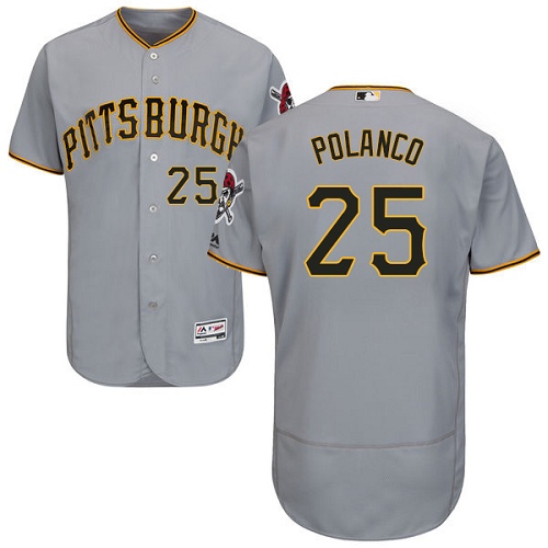 Men's Majestic Pittsburgh Pirates #25 Gregory Polanco Authentic Grey Road Cool Base MLB Jersey