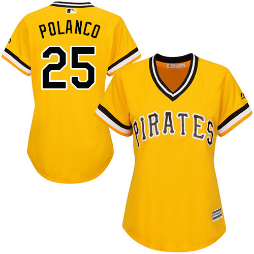 Women's Majestic Pittsburgh Pirates #25 Gregory Polanco Replica Gold Alternate Cool Base MLB Jersey