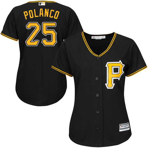 Women's Majestic Pittsburgh Pirates #25 Gregory Polanco Replica Black Alternate Cool Base MLB Jersey