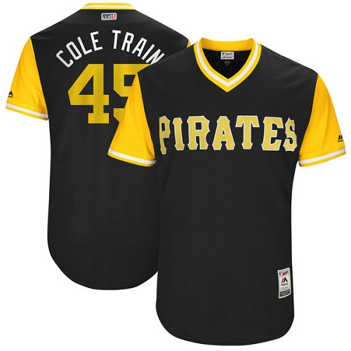 Men's Majestic Pittsburgh Pirates #45 Gerrit Cole "Cole Train" Authentic Black 2017 Players Weekend MLB Jersey