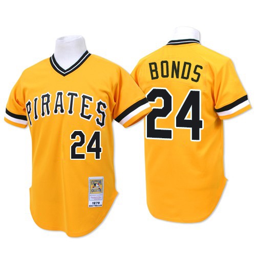 Men's Mitchell and Ness Pittsburgh Pirates #24 Barry Bonds Authentic Gold Throwback MLB Jersey