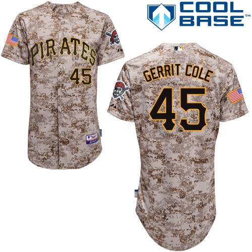 Men's Majestic Pittsburgh Pirates #45 Gerrit Cole Replica Camo Alternate Cool Base MLB Jersey