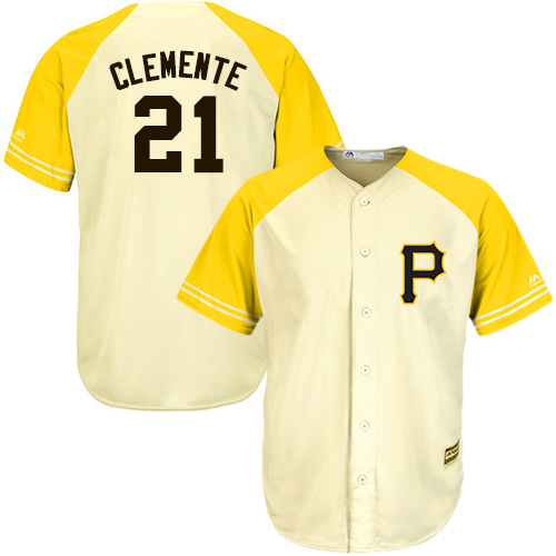 Men's Majestic Pittsburgh Pirates #21 Roberto Clemente Replica Cream/Gold Exclusive Cool Base MLB Jersey