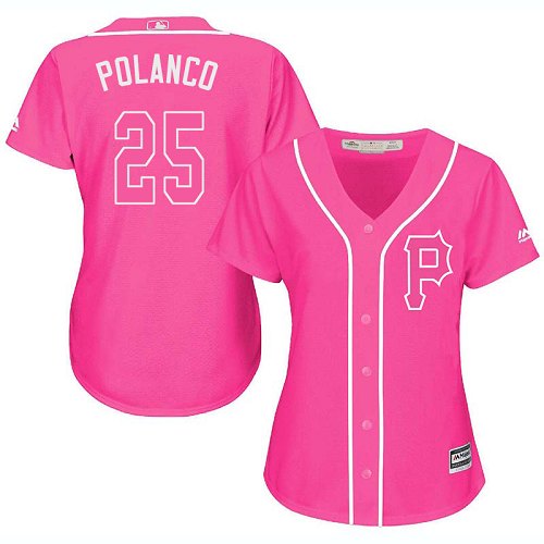 Women's Majestic Pittsburgh Pirates #25 Gregory Polanco Replica Pink Fashion Cool Base MLB Jersey