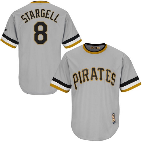 Men's Majestic Pittsburgh Pirates #8 Willie Stargell Replica Grey Cooperstown Throwback MLB Jersey