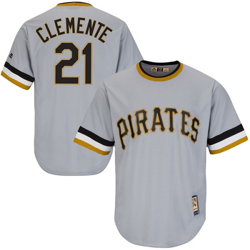 Men's Majestic Pittsburgh Pirates #21 Roberto Clemente Replica Grey Cooperstown Throwback MLB Jersey