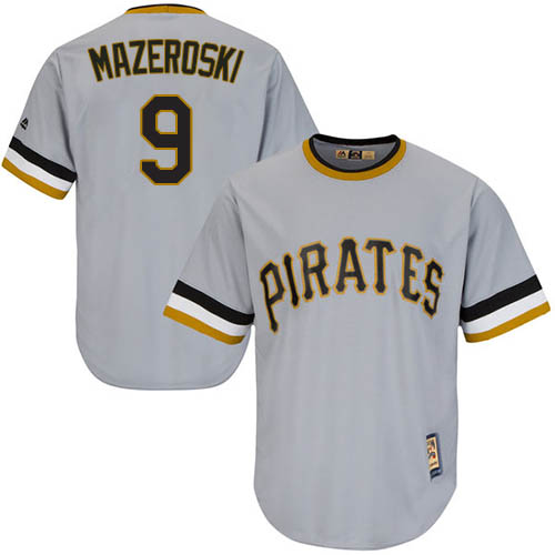 Men's Majestic Pittsburgh Pirates #9 Bill Mazeroski Replica Grey Cooperstown Throwback MLB Jersey